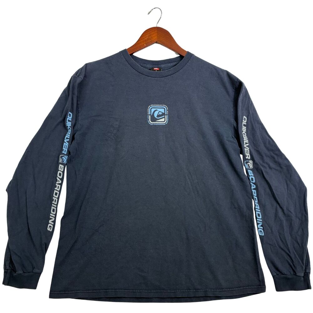 Quiksilver Boarding Company Long Sleeve Shirt Men's L Blue Surf Skate Logo
